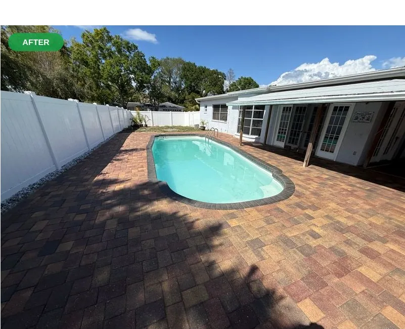 The same Clearwater pool-deck pavers after sealing