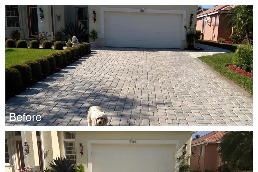 Paver driveway before and after restoration