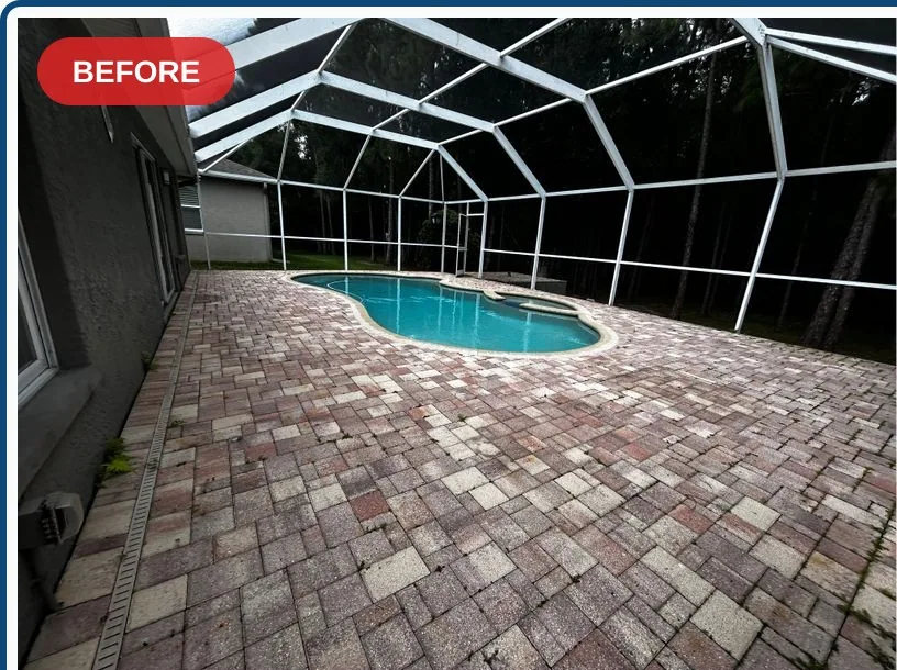 Odessa pool deck and patio pavers before the documented sealing project