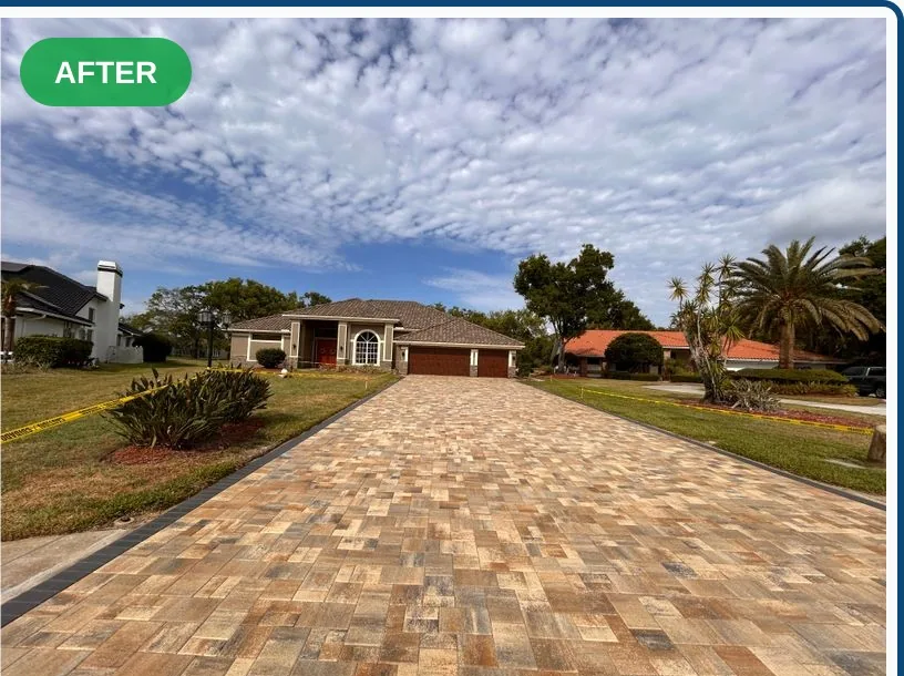 Oldsmar driveway, walkway and patio pavers after the documented sealing project