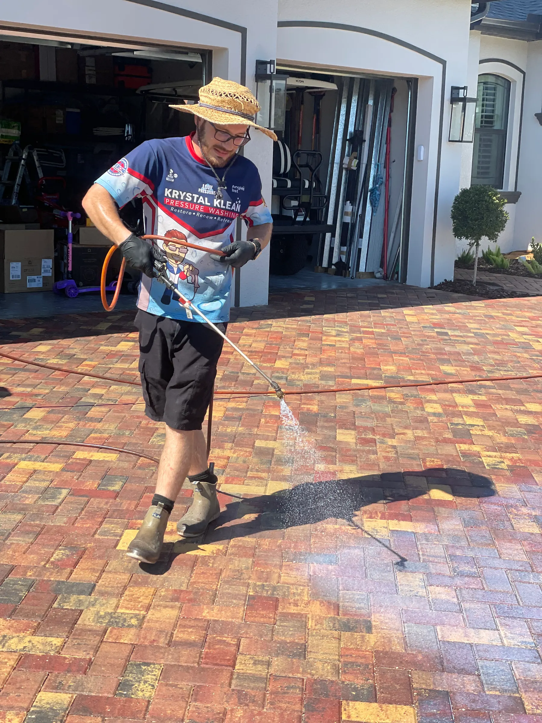 Paver surface cleaning equipment used during preparation