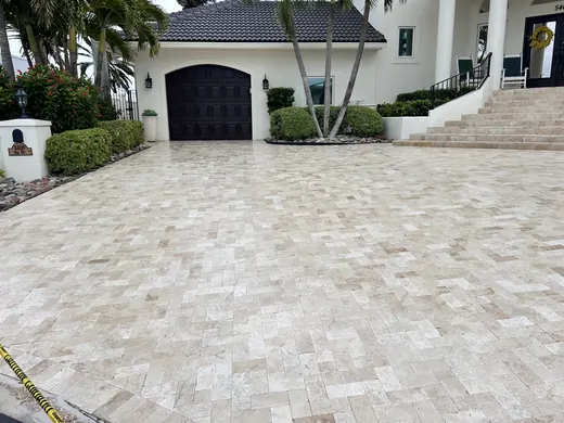 St. Pete Beach paver driveway after restoration and sealing prep