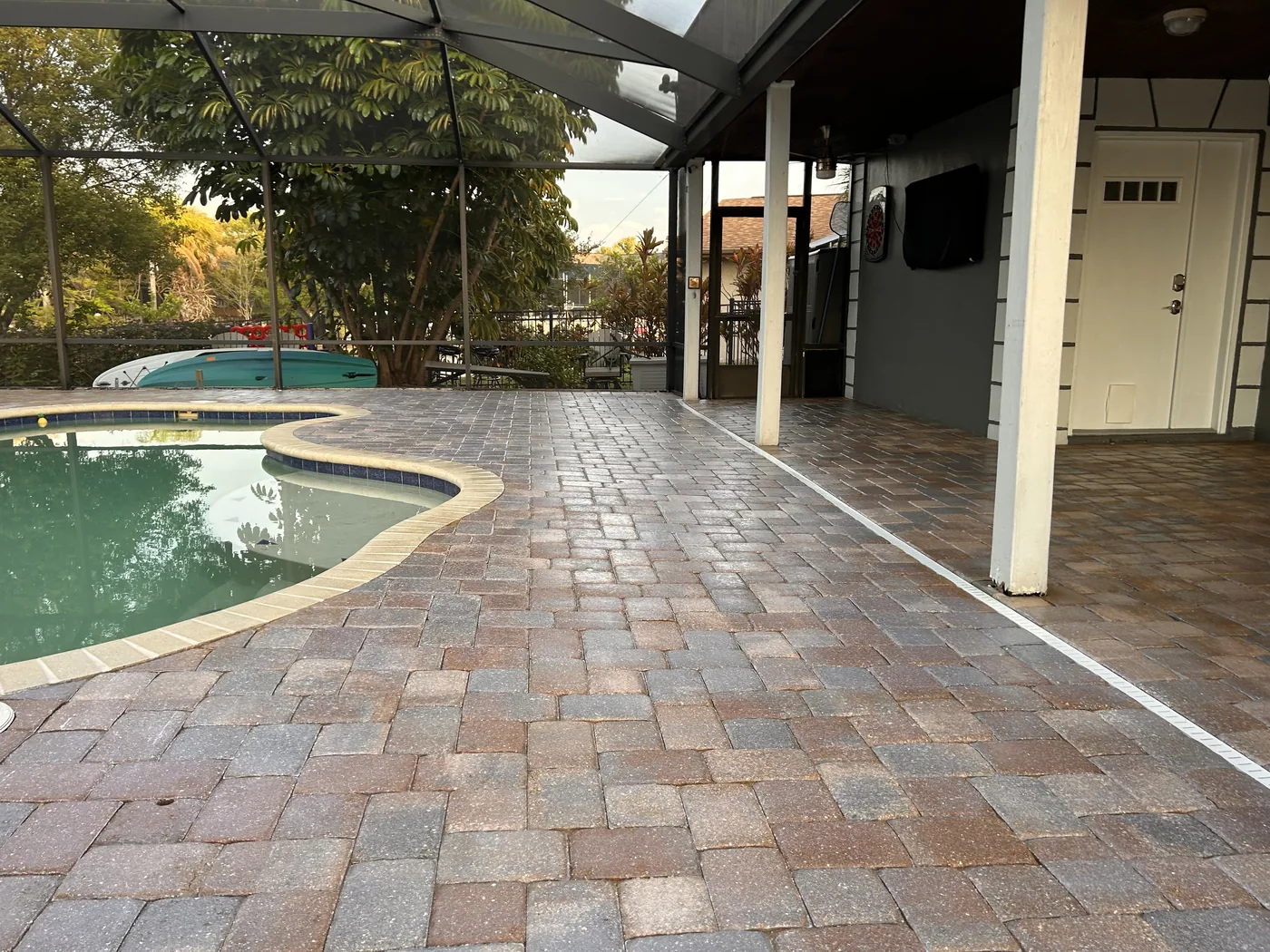 Tampa pool deck pavers after stripping and restoration