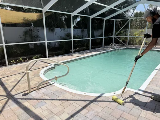 Tarpon Springs pool-deck pavers during surface cleaning